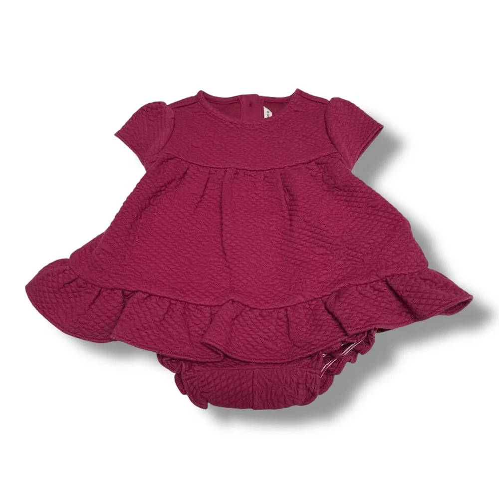 Janie and Jack‎ Kids Berry Pink Quilted Ruffle Dress and Bloomer Set 6-12 Months